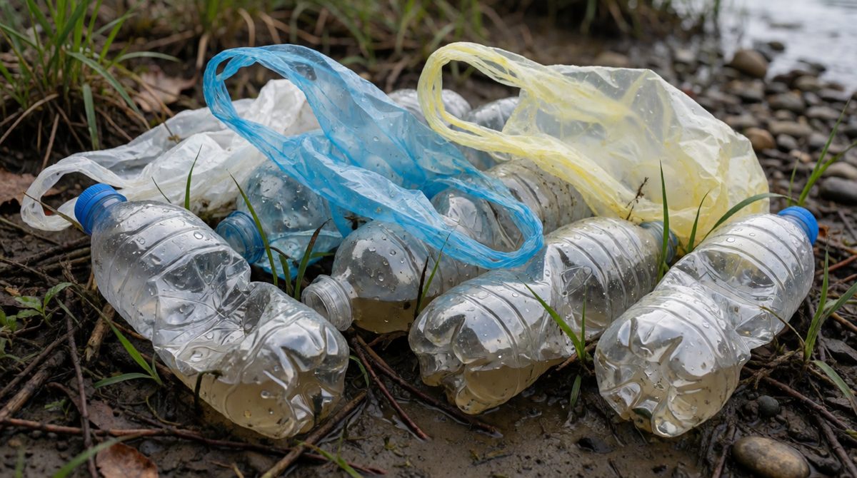 Plastic waste travels through rivers to the sea