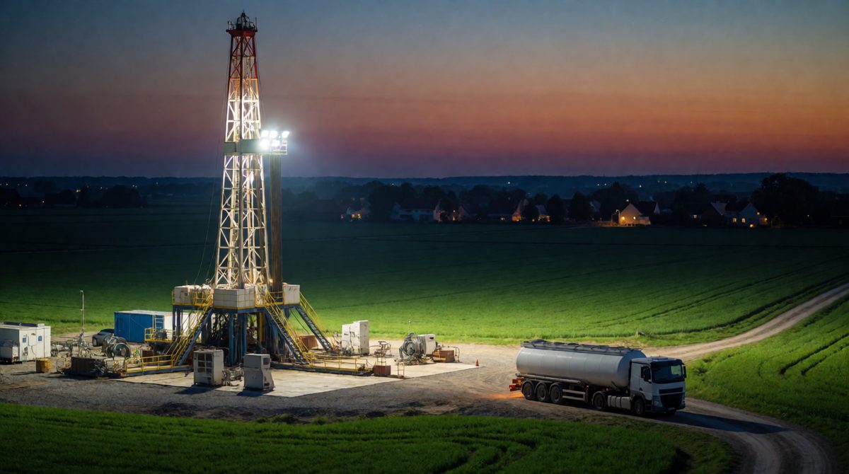 A drilling rig on the edge of a quiet village - fracking brings jobs and gas, but also worries about noise, traffic and water