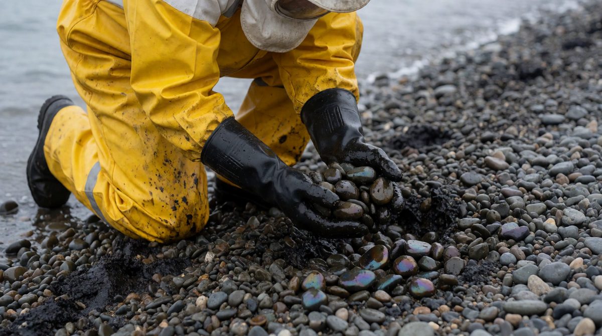 A volunteer cleaning an oil-covered shoreline - the lessons learned from past spills shape how we prepare for the next one