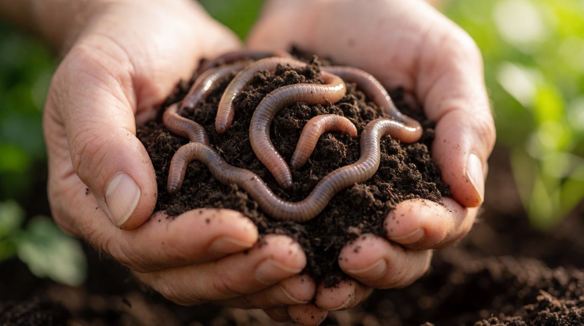 Organic matter feeds soil life like earthworms