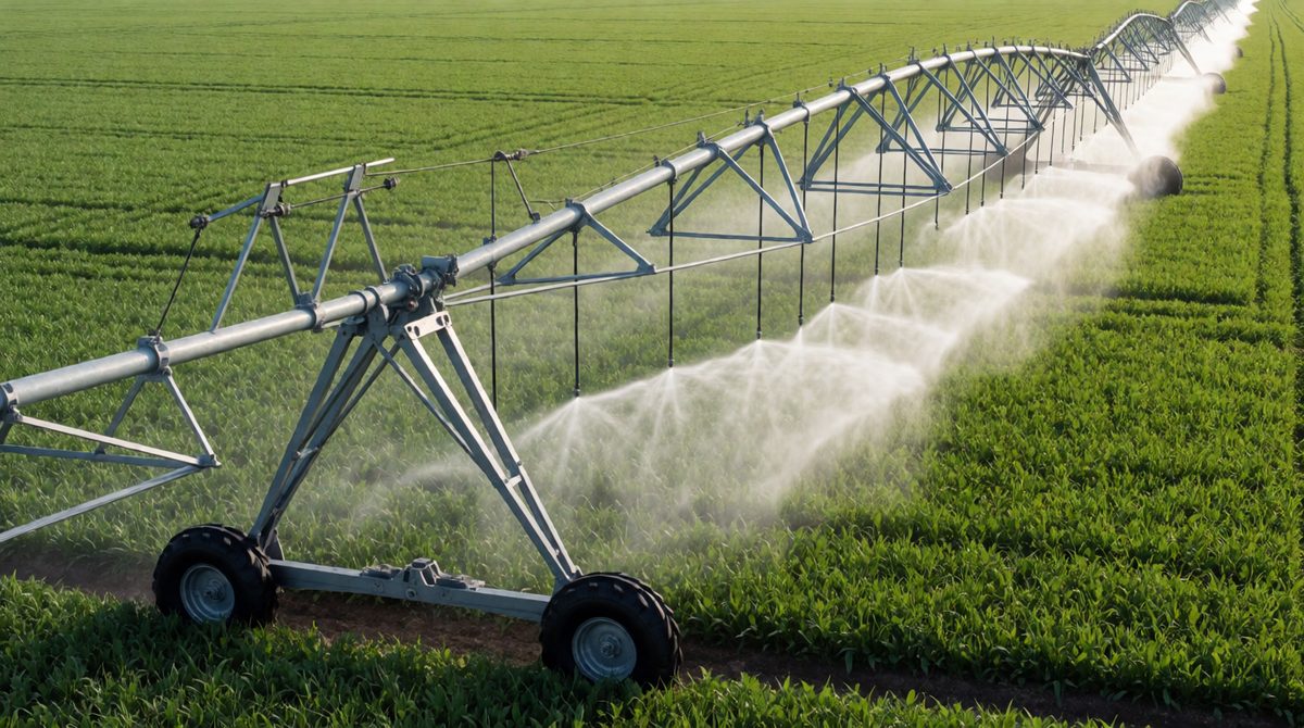 Centre-pivot sprinklers irrigate huge fields