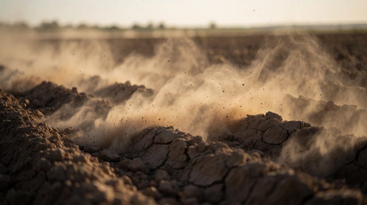 Wind can blow away dry, loose soil