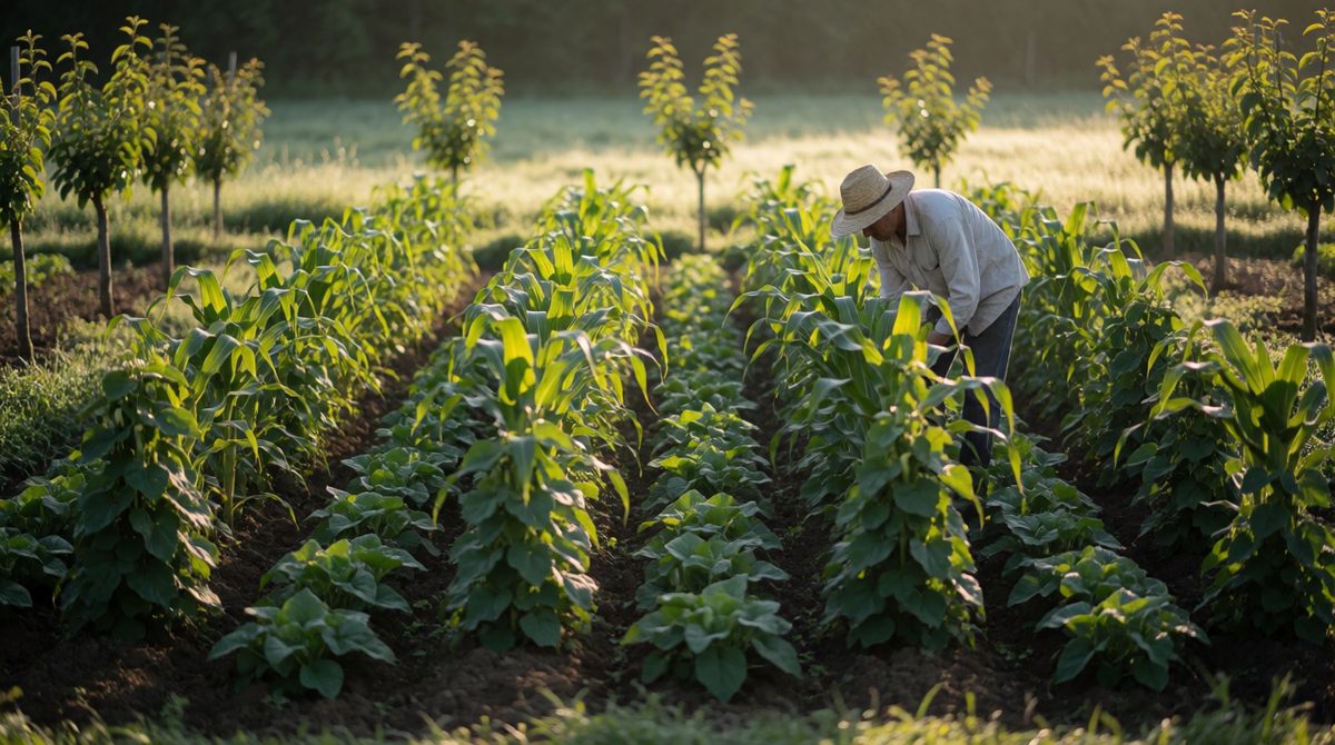 Growing different crops together keeps the ground covered all year, so there is less bare soil for rain to wash away