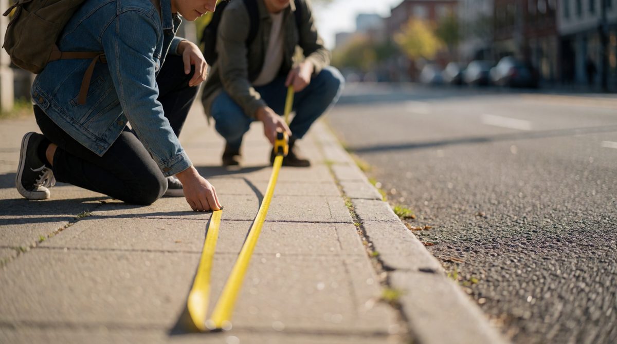 A tape measure gives you accurate distances, from pavement widths to the size of a pebble