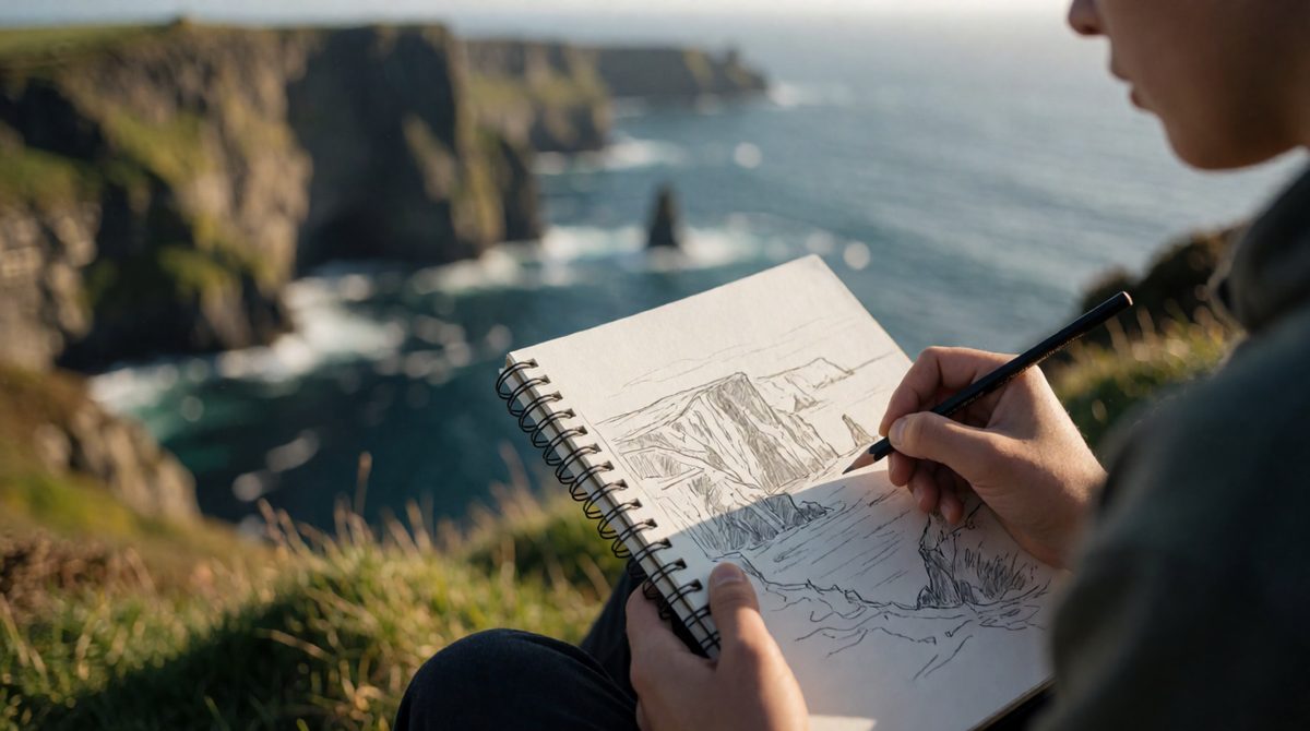 A field sketch records the key features of a landscape