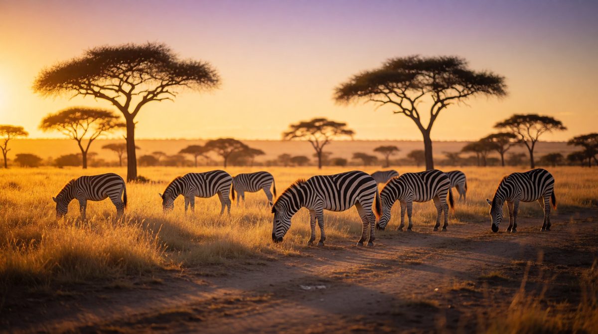Savanna grassland with its typical acacia trees