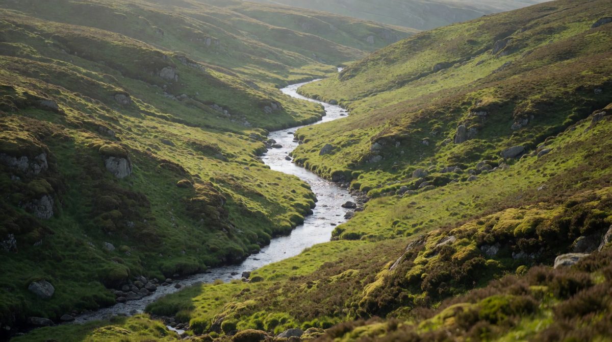 Interlocking spurs in a V-shaped upland valley