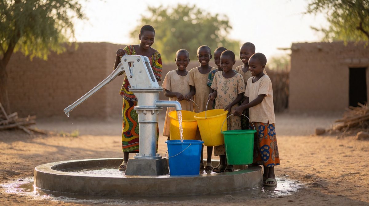 Clean water from a new village well is a small but real step towards closing the development gap