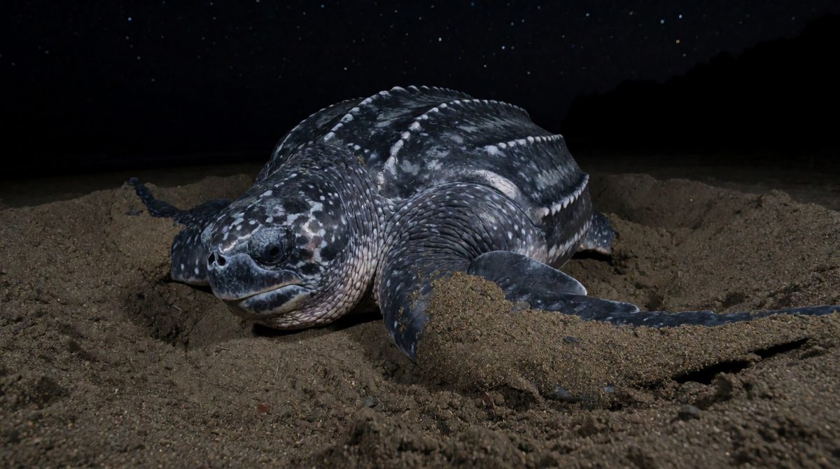 Leatherback turtles nest on tropical beaches