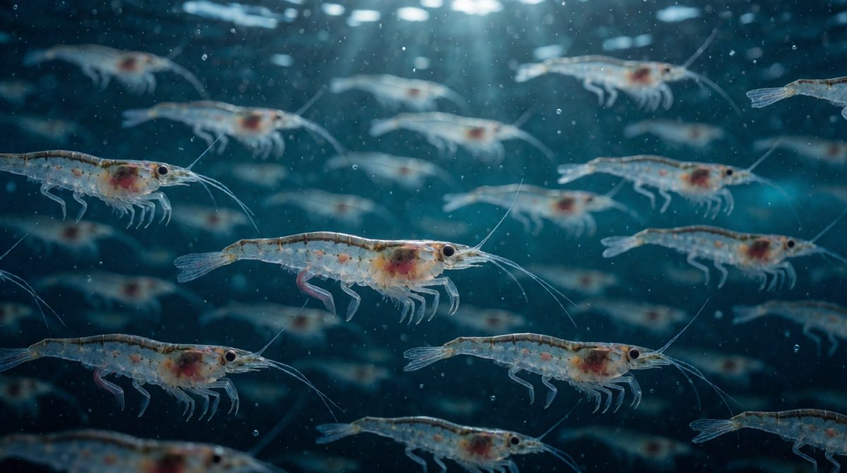 Phytoplankton, krill and whales form a food chain