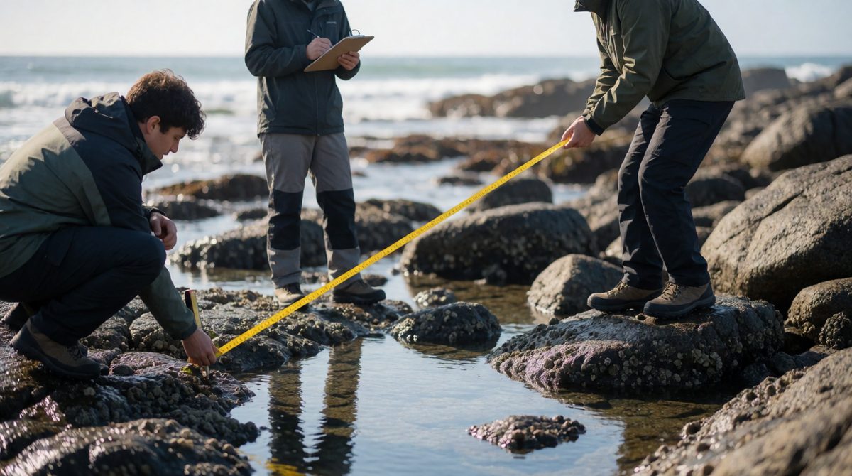 Setting up a transect down the shore