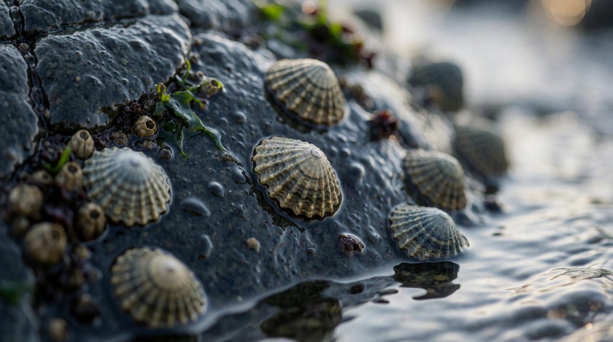 Limpets graze on algae on the rocks
