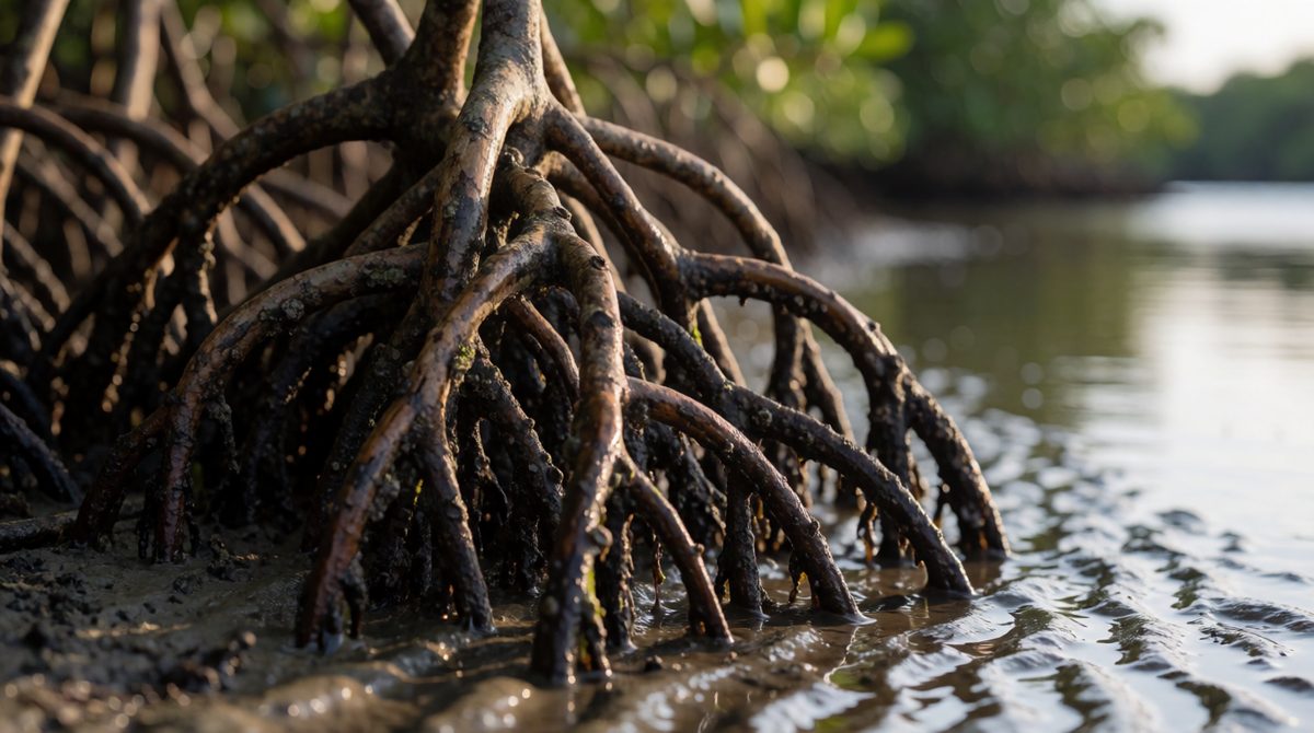 Mangrove roots anchor the trees in mud