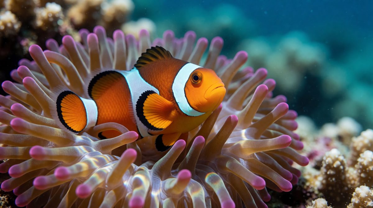 Clownfish shelter in sea anemones