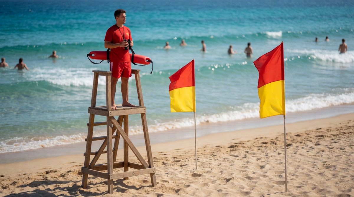 Swim between the flags where lifeguards are watching