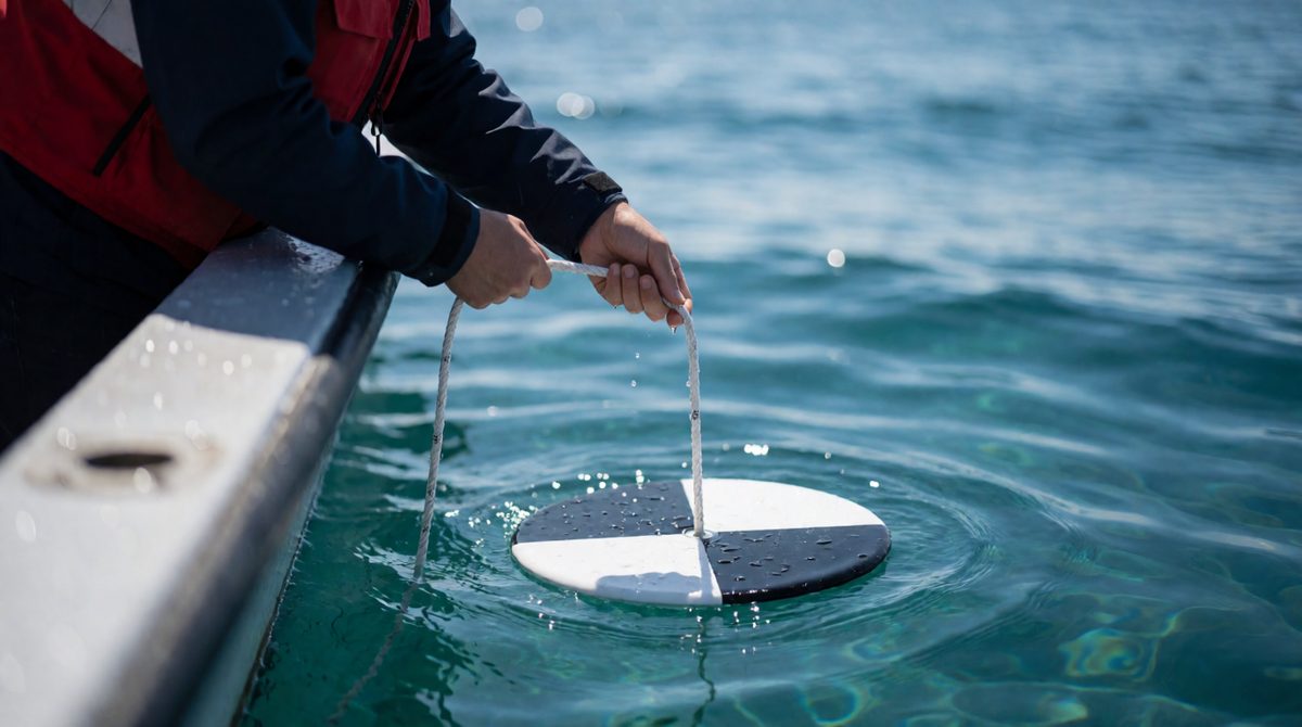 A Secchi disc measures water clarity