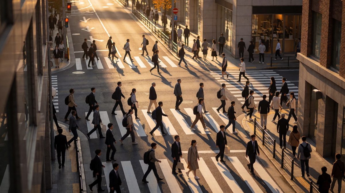 Watching a busy crowd from above is how positivists see society: big groups and patterns, not one person's feelings
