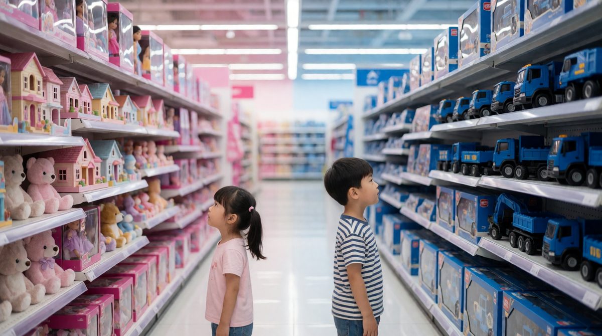 Pink dolls for her, toy trucks for him: feminists say gender role socialisation like this helps keep patriarchy going