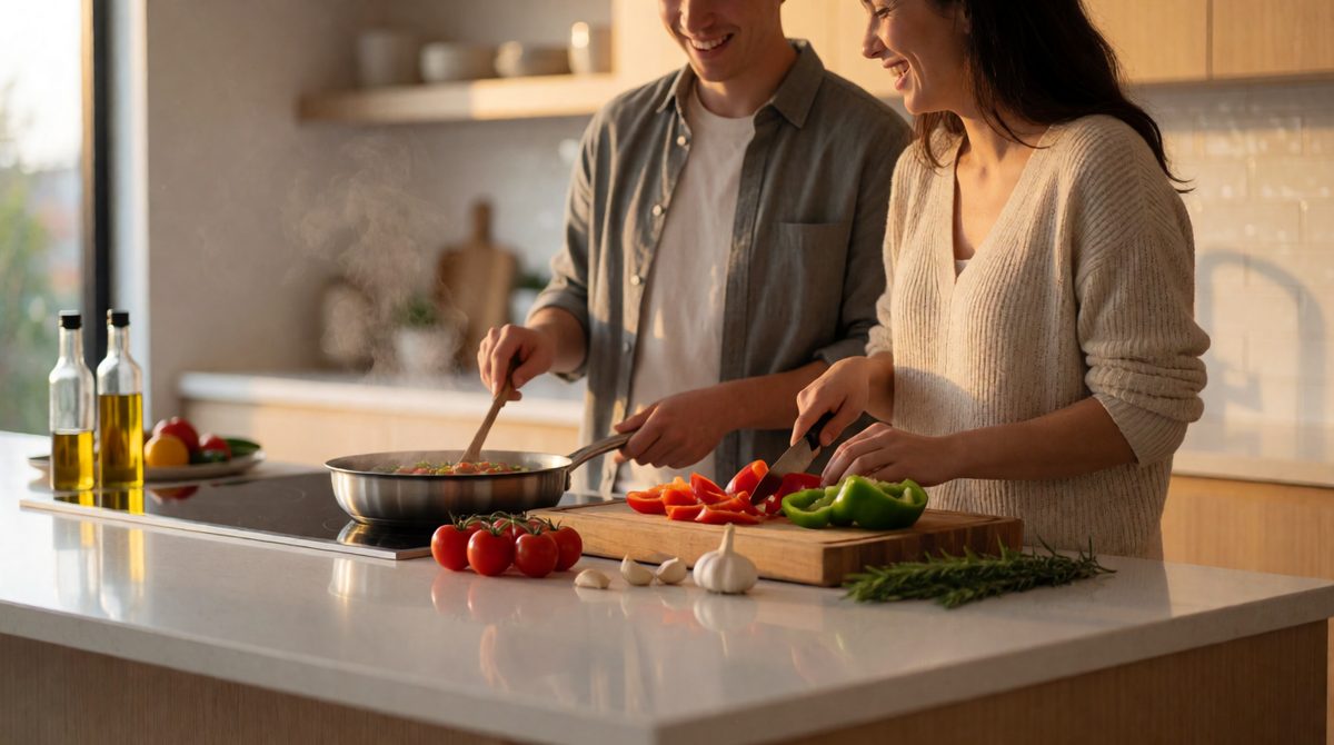 Sharing the cooking: the symmetrical family has partners whose roles are similar, with both working and both helping at home