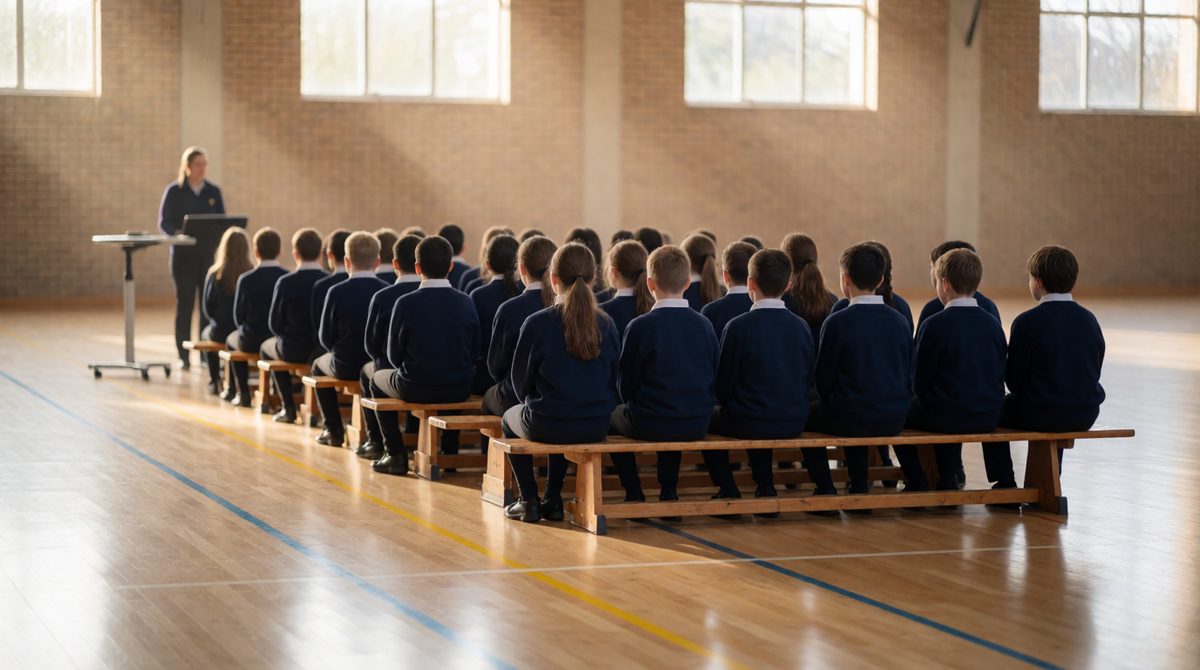 Morning assembly in action: functionalists say schools like this pass on shared values that hold society together