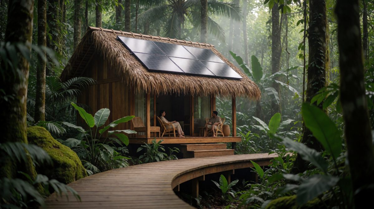 Eco-lodges built from local materials keep a small footprint while supporting local people