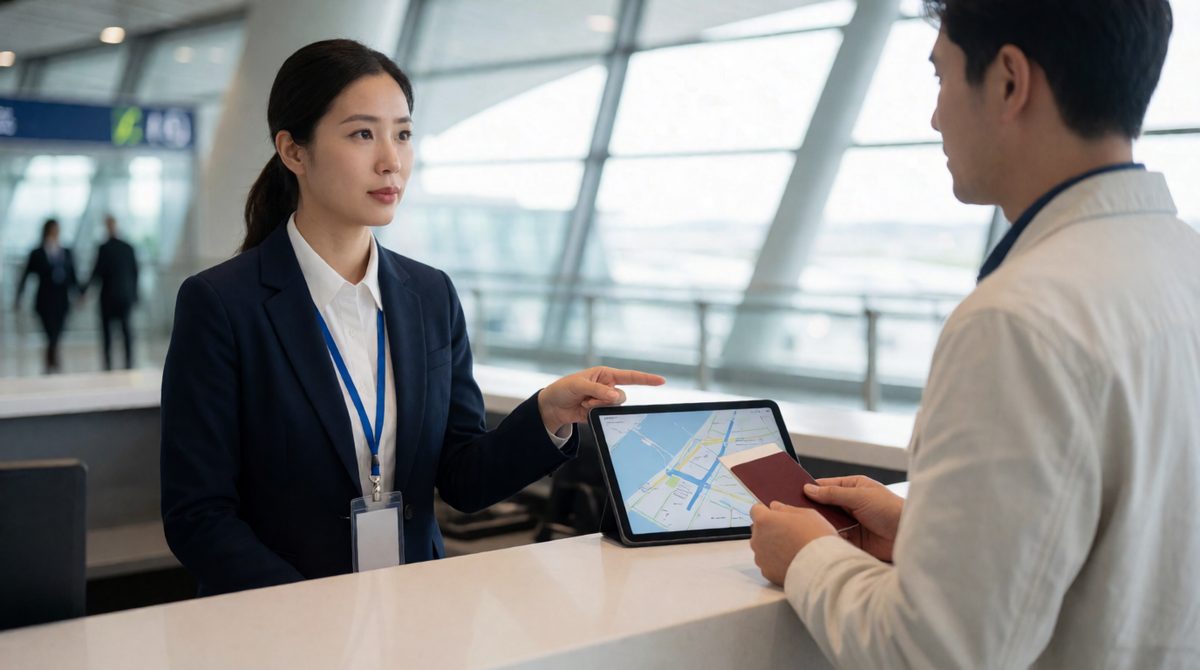Airport information desks help travellers
