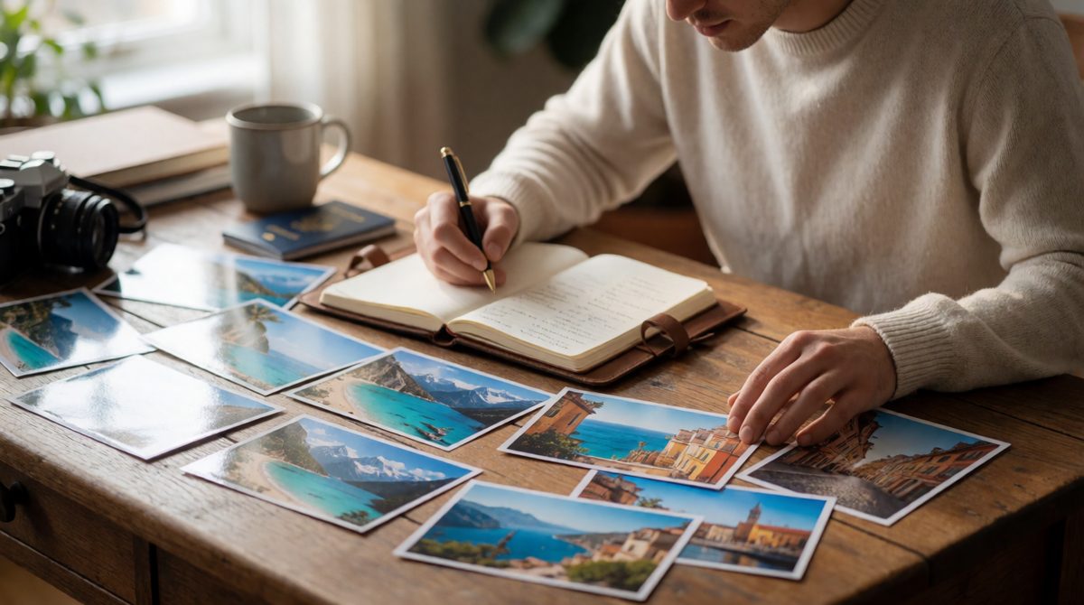Photos in the exam give clues about a destination