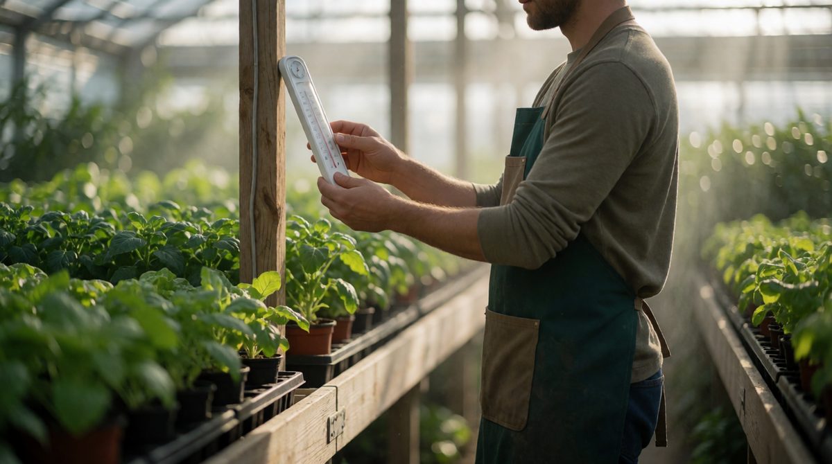 Heaters and vents control greenhouse temperature