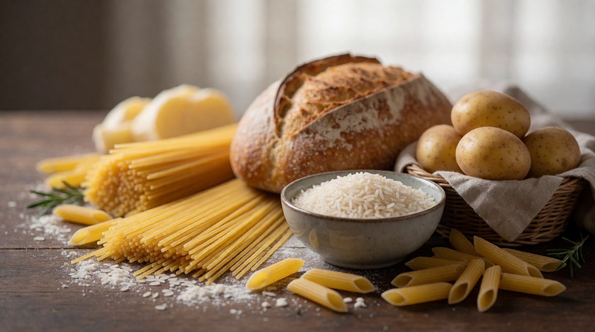 Bread, pasta and rice are rich in carbohydrates
