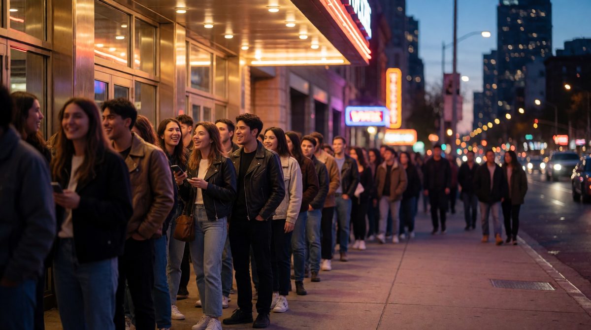A long queue for tickets is excess demand: at this price more people want to buy than there are tickets