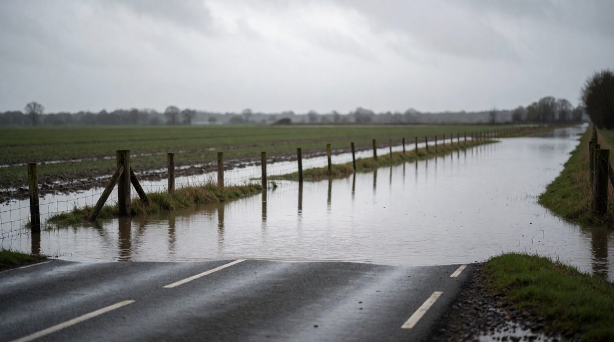 Floods destroy farmland, roads and buildings, so the economy can produce less and the PPF shifts inwards