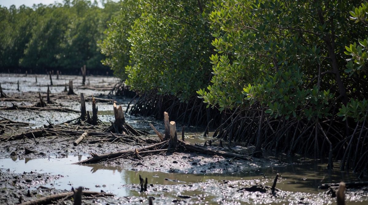 Mangroves are cleared for farming and building