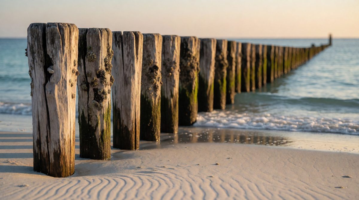 Groynes trap sand moving along the beach