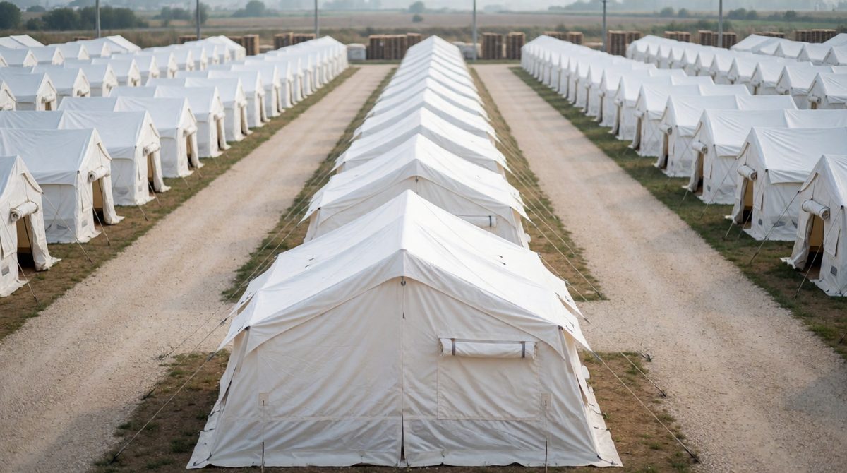 Emergency shelters house people after a disaster
