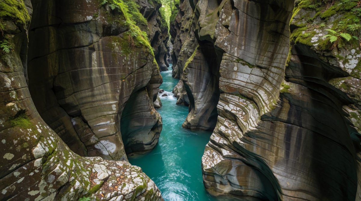 Vertical erosion cuts down into the river bed