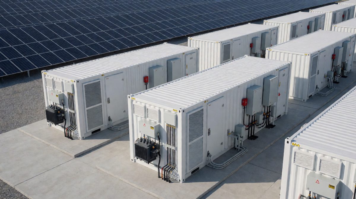 Batteries store energy from renewables