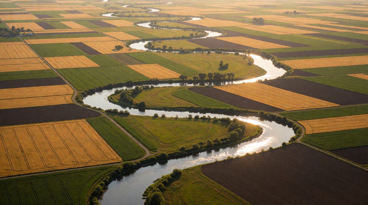 Meanders form as rivers erode and deposit on bends