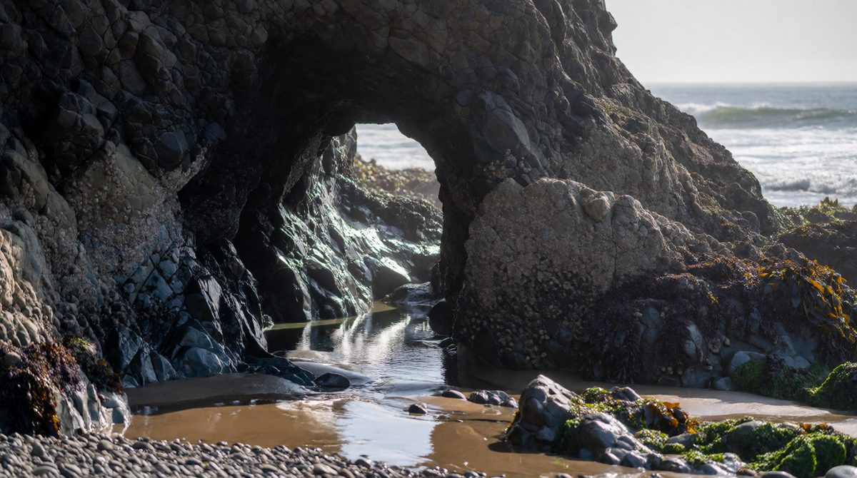 Caves form where waves erode weak points in cliffs