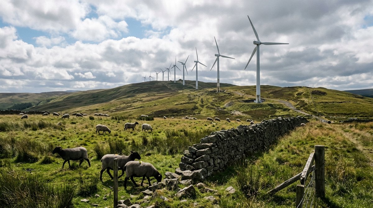 Wind turbines on hills in the Scottish Borders, a renewable energy resource in the IGCSE Environmental Management syllabus