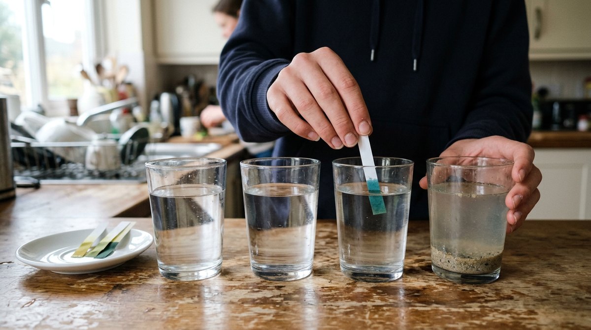 Student testing sea water and fresh water with universal indicator paper at home, an IGCSE Marine Science practical