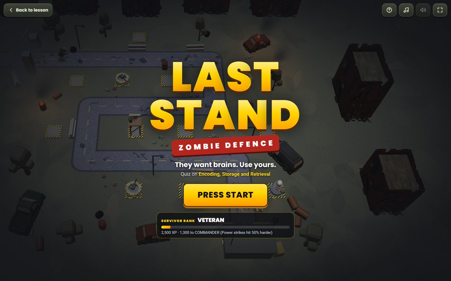Last Stand zombie defence Brainy Lemons revision game: They want brains. Use yours.