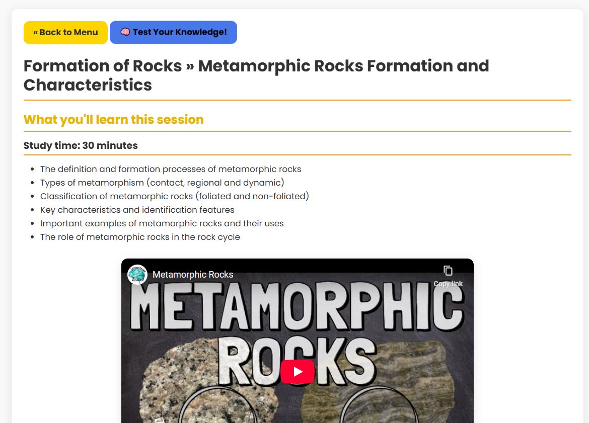 BrainyLemons Course Content - Metamorphic Rocks Formation and Characteristics