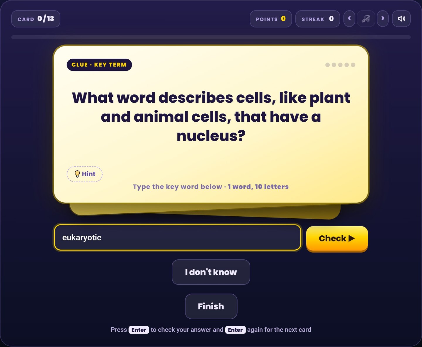 AQA GCSE Biology flash cards: Read the clue and type the key word