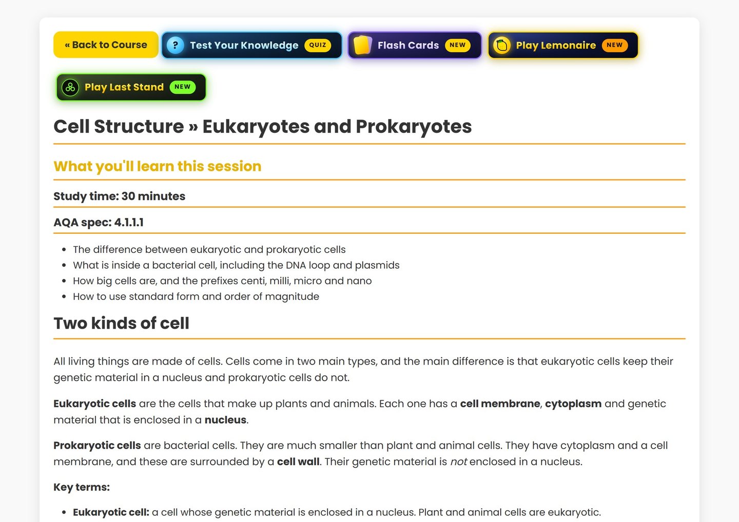 AQA GCSE Biology on Brainy Lemons: 106 lessons that follow the AQA 8461 specification