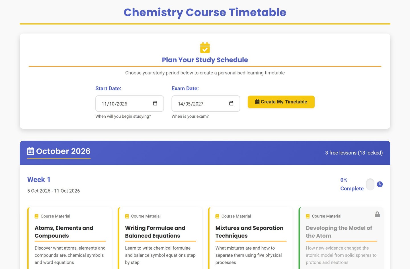 AQA GCSE Chemistry timetable on Brainy Lemons