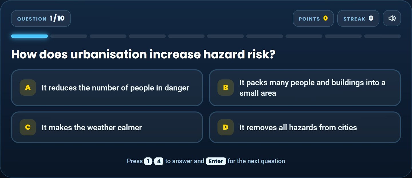 AQA GCSE Geography lesson quiz: Its own quiz, written from the lesson