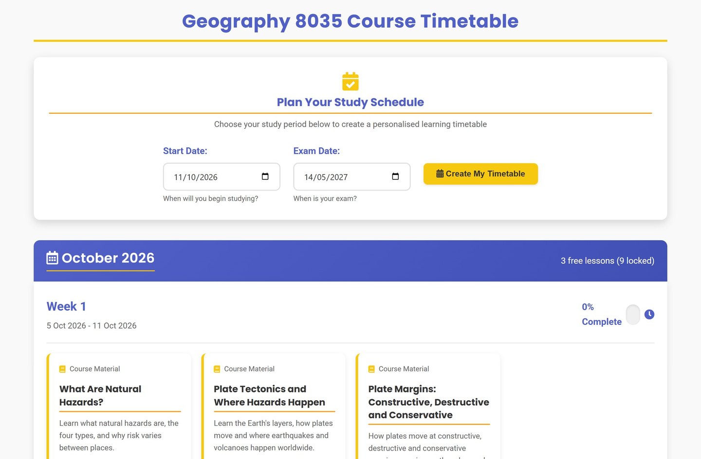 AQA GCSE Geography timetable on Brainy Lemons