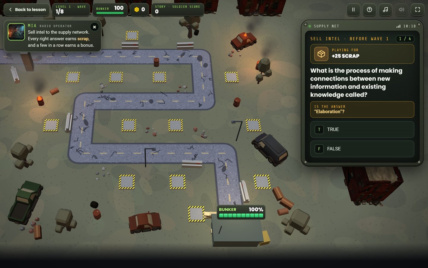 Last Stand zombie defence AQA GCSE Psychology revision game: Right answers earn the scrap you build with