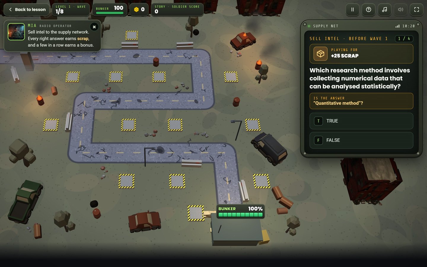 Last Stand zombie defence AQA GCSE Sociology revision game: Right answers earn the scrap you build with