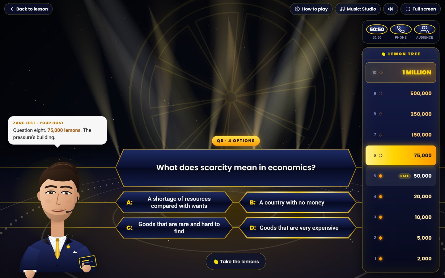 Cambridge IGCSE Economics on Brainy Lemons: Who Wants to Be a Lemonaire? on every lesson